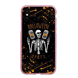 Чехол iPhone XS Max матовый HALLOWEEN PARTY ВЕЧЕРИНКА ХЕЛЛОУИН ЧЕРЕП И ТЫКВА, цвет: 3D-розовый