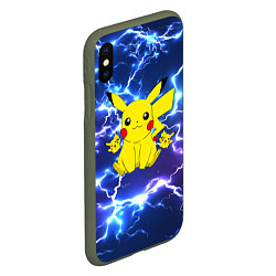 Чехол iPhone XS Max матовый ПИКАЧУ НА ФОНЕ МОЛНИЙ PIKACHU FLASH, цвет: 3D-темно-зеленый — фото 2