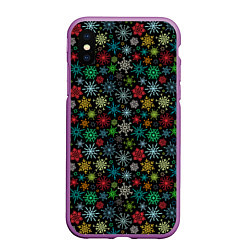 Чехол iPhone XS Max матовый Разноцветные Снежинки, цвет: 3D-фиолетовый