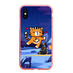 Чехол iPhone XS Max матовый Влюбленный тигренок с сердечками