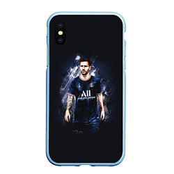 Чехол iPhone XS Max матовый Lionel Messi Paris Saint-Germain, цвет: 3D-голубой