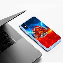 Чехол iPhone XS Max матовый Огненная лисичка, цвет: 3D-голубой — фото 2