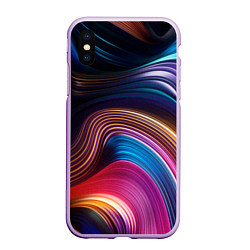 Чехол iPhone XS Max матовый Цветные неоновые волны, цвет: 3D-сиреневый