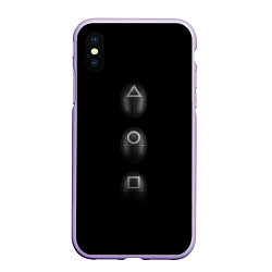 Чехол iPhone XS Max матовый ИГРА В КАЛЬМАРА МАСКИ SQUID GAME, цвет: 3D-светло-сиреневый
