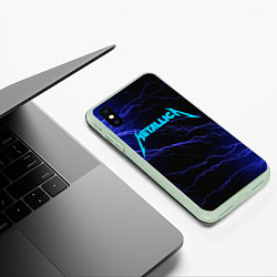 Чехол iPhone XS Max матовый METALLICA BLUE FLASH МЕТАЛЛИКА СИНИЕ МОЛНИИ, цвет: 3D-салатовый — фото 2