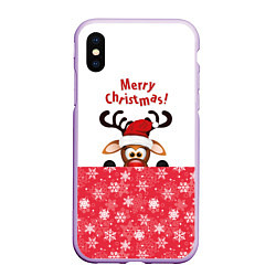 Чехол iPhone XS Max матовый Оленёнок Merry Christmas, цвет: 3D-сиреневый