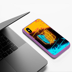 Чехол iPhone XS Max матовый Атака Титанов: Подсветка Неона, цвет: 3D-фиолетовый — фото 2