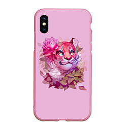 Чехол iPhone XS Max матовый Мама Тигрица, цвет: 3D-розовый