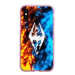 Чехол iPhone XS Max матовый TES SKYRIM BATTLE FIRE БИТВА ОГНЕЙ, цвет: 3D-розовый