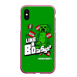 Чехол iPhone XS Max матовый LIKE A BOSS Minecraft Creepe, цвет: 3D-малиновый