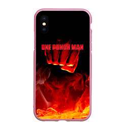 Чехол iPhone XS Max матовый Кулак One Punch-Man в огне