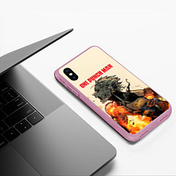 Чехол iPhone XS Max матовый Разрушение Геноса One Punch-Man, цвет: 3D-розовый — фото 2