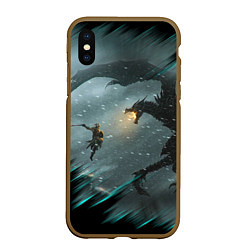Чехол iPhone XS Max матовый TES FUS RO DAH DRAGON, цвет: 3D-коричневый