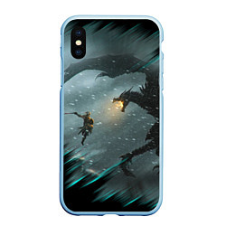 Чехол iPhone XS Max матовый TES FUS RO DAH DRAGON, цвет: 3D-голубой