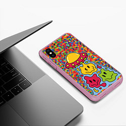 Чехол iPhone XS Max матовый Смайлы НЛО Психоделика, цвет: 3D-розовый — фото 2