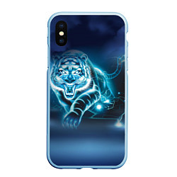 Чехол iPhone XS Max матовый Молниеносный тигр, цвет: 3D-голубой