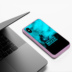 Чехол iPhone XS Max матовый Мэттью Беллами бирюзовый туман Muse, цвет: 3D-сиреневый — фото 2