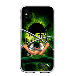 Чехол iPhone XS Max матовый Зоро Ророноа с катанами Ван пис, цвет: 3D-белый