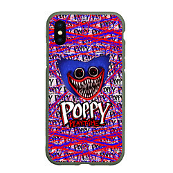 Чехол iPhone XS Max матовый Huggy Wuggy: Poppy Pattern, цвет: 3D-темно-зеленый