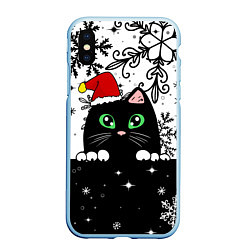 Чехол iPhone XS Max матовый Новогодний кот в колпаке Санты