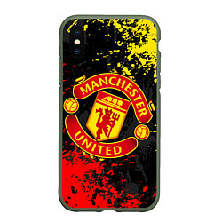 Чехол iPhone XS Max матовый MANCHESTER UNITED, БРЫЗГИ КРАСОК, цвет: 3D-темно-зеленый