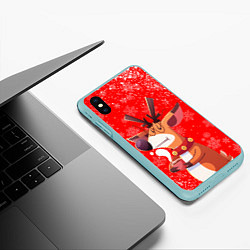 Чехол iPhone XS Max матовый НОВОГОДНИЙ ОЛЕНЬ И ЧАШКА КОФЕ, цвет: 3D-мятный — фото 2