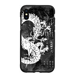Чехол iPhone XS Max матовый ЧБ Японский Дракон Dragon Иероглифы