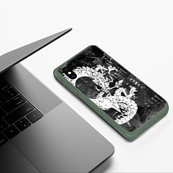 Чехол iPhone XS Max матовый ЧБ Японский Дракон Dragon Иероглифы, цвет: 3D-темно-зеленый — фото 2