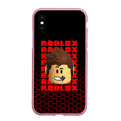 Чехол iPhone XS Max матовый ROBLOX LEGO FACE УЗОР СОТЫ, цвет: 3D-розовый