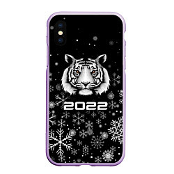 Чехол iPhone XS Max матовый Новогодний тиг 2022 со снежинками, цвет: 3D-сиреневый
