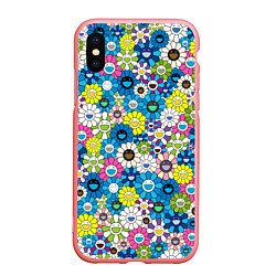 Чехол iPhone XS Max матовый Takashi Murakami Улыбающиеся цветы