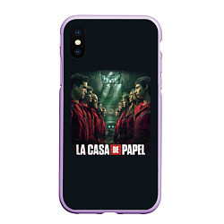 Чехол iPhone XS Max матовый ПЕРСОНАЖИ БУМАЖНЫЙ ДОМ - LA CASA DE PAPEL, цвет: 3D-сиреневый