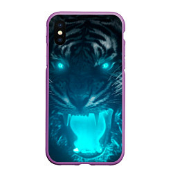 Чехол iPhone XS Max матовый Неоновый водяной тигр 2022, цвет: 3D-фиолетовый