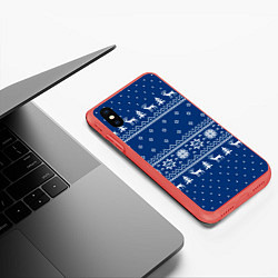 Чехол iPhone XS Max матовый СИНИЙ СВИТЕР С ОЛЕНЯМИ, НОВЫЙ ГОД 2022, цвет: 3D-красный — фото 2