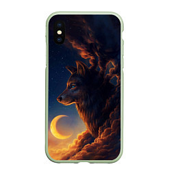 Чехол iPhone XS Max матовый Ночной Волк Night Wolf, цвет: 3D-салатовый