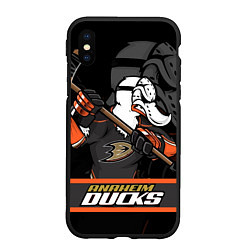 Чехол iPhone XS Max матовый Анахайм Дакс, Anaheim Ducks, цвет: 3D-черный