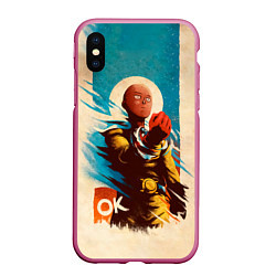 Чехол iPhone XS Max матовый One Punch-Man Эпичный Сайтама, цвет: 3D-малиновый