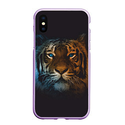 Чехол iPhone XS Max матовый Тигр с голубыми глазами, цвет: 3D-сиреневый
