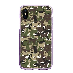 Чехол iPhone XS Max матовый Камуфляж из Собак Camouflage, цвет: 3D-сиреневый