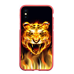 Чехол iPhone XS Max матовый Тигр В Пламени, цвет: 3D-красный