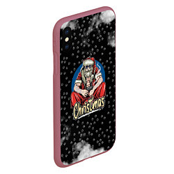 Чехол iPhone XS Max матовый Merry Christmas Santa с пистолетом, цвет: 3D-малиновый — фото 2