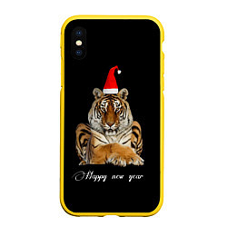 Чехол iPhone XS Max матовый Новогодний тигр, цвет: 3D-желтый