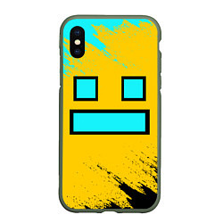 Чехол iPhone XS Max матовый GEOMETRY DASH SMILE БРЫЗГИ КРАСОК, цвет: 3D-темно-зеленый