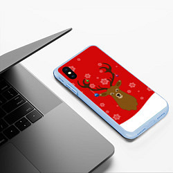 Чехол iPhone XS Max матовый Новогодний олень New Years Deer, цвет: 3D-голубой — фото 2