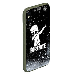 Чехол iPhone XS Max матовый НОВОГОДНИЙ FORTNITE MARSHMELLO, цвет: 3D-темно-зеленый — фото 2