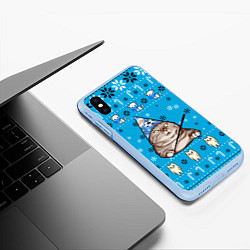 Чехол iPhone XS Max матовый НОВОГОДНИЙ ВЖУХ КОТ, цвет: 3D-голубой — фото 2