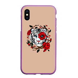 Чехол iPhone XS Max матовый White Tiger Symbol, цвет: 3D-фиолетовый