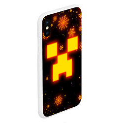 Чехол iPhone XS Max матовый НОВОГОДНИЙ ОГНЕННЫЙ КРИПЕР CREEPER FIRE, цвет: 3D-белый — фото 2