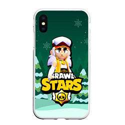 Чехол iPhone XS Max матовый НОВОГОДНИЙ ФЭНГ БРАВЛ СТАРС FANG BRAWL STARS, цвет: 3D-белый