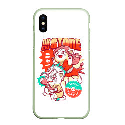 Чехол iPhone XS Max матовый Котятки Сенку и Цукаса Dr Stone, цвет: 3D-салатовый